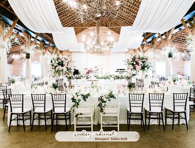 10 Pack White Tablecloths for 6 Foot Rectangle Tables 90 x 132 Inch White Table Linens Stain and Washable Polyester Fabric Table Covers for Wedding Reception Banquet Party Restaurant - Image 5