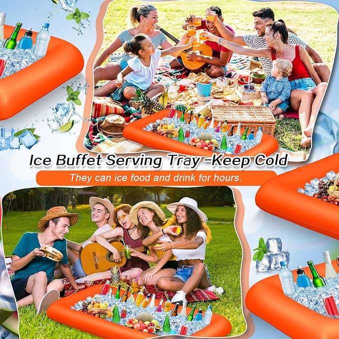 Leitee Inflatable Serving Bar with Drain Plug 52 x 24 x 5'' Inflatable Ice Serving Buffet Bar for Party Food Cooler Buffet Drink(Orange,Basic Style)