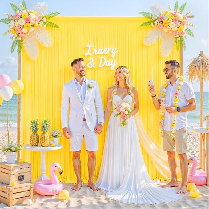30ft x 10ft Yellow Backdrop Curtain for Parties Yellow Wrinkle Free Backdrop Drapes Panels for Birthday Party Baby Shower Wedding Photo Photography Polyester Fabric Background Decoration - Image 8