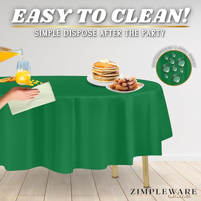 ZIMPLEWARE Green Standard Disposable Plastic Party Tablecloth [Case of 72] 84 x 84” Round Table Cover for Indoor & Outdoor Use - Image 5