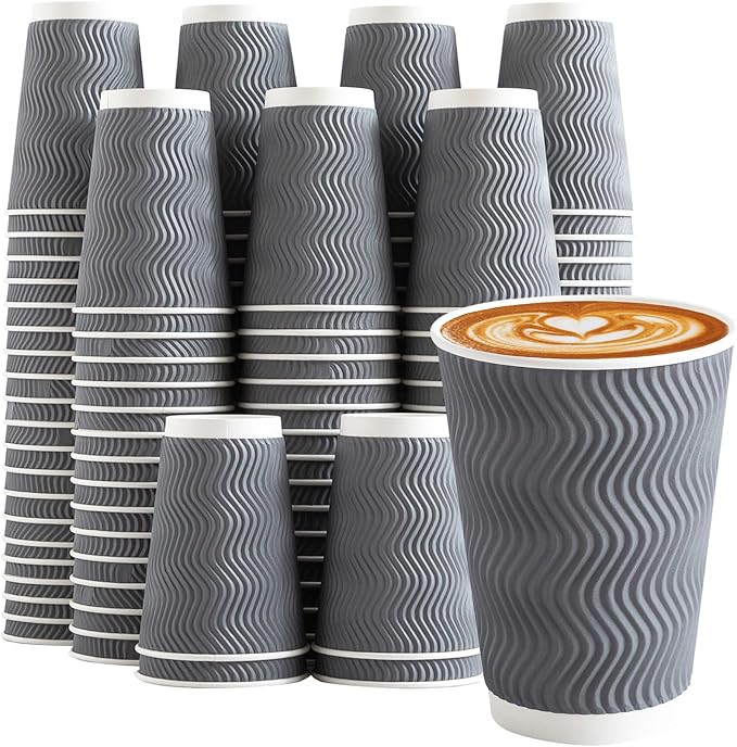 Clawsoff 120 Pack 12 oz Coffee Cups Disposable Insulated Paper Cup Gray | Premium Sturdy Ripple Wall, Ideal For Hot Beverage or Cold Drinks , Office, Home, Cafe, Party, Travel Daily Use by BuyNow