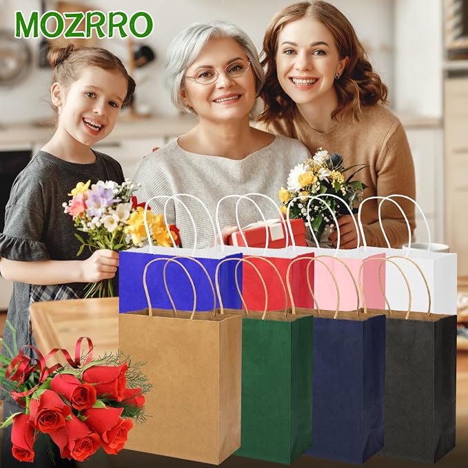 MOZRRO Black Gift Bags, 100 Pack, 10.5x8.5x4.5 Inch, Medium, w/Handles | Paper Bags with Handles, Paper Shopping Bags for Birthday, Party, Retail, Christmas, Business, Restaurant - Image 5