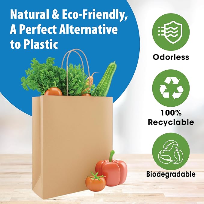 Excellent 10x5x13 Brown Kraft Paper Shopping Bags, Merchandise, Retail Bags, Party Favor Gift Bags, Large Paper Sacks with Handles available in Packs of 25/50/100/250CT (25) - Image 5