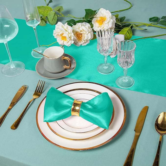 SI Pack of 15 Wedding 12 x 108 inch Satin Table Runner for Wedding, Decorations for Graduations, Engagements, Birthday Parties, Banquets, Runners fit Rectangle, Round Table - Seagreen - Image 5