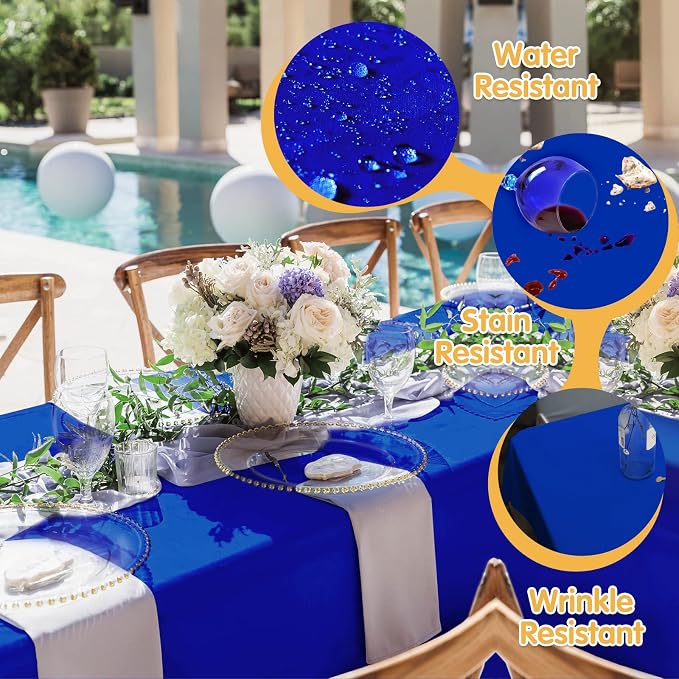 BRILLMAX 4 Pack Royal Blue Tablecloths 90x132 Inch for 6ft Rectangle Tables | 150 GSM Polyester Fabric, Floor Length Drop, Water, Stain & Wrinkle Resistant Cloth Cover for Wedding Reception Banquet Party - Image 3