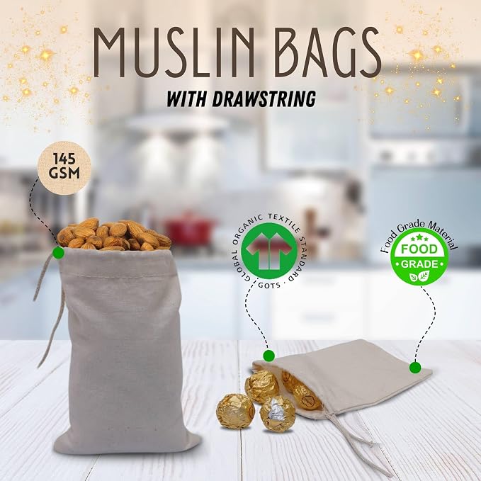 (6x8 in 25 pcs) cloth bags, Sachet Bags - Reusable & Washable Cotton Spice Bags for Cooking, Single Drawstring Muslin Bags - Home & Organization Solutions - Image 6