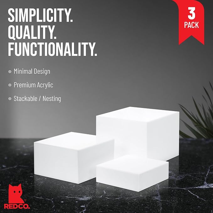 Red Co. Set of 3 Glossy White Acrylic Cube Display Nesting Risers with Hollow Bottoms - Image 4