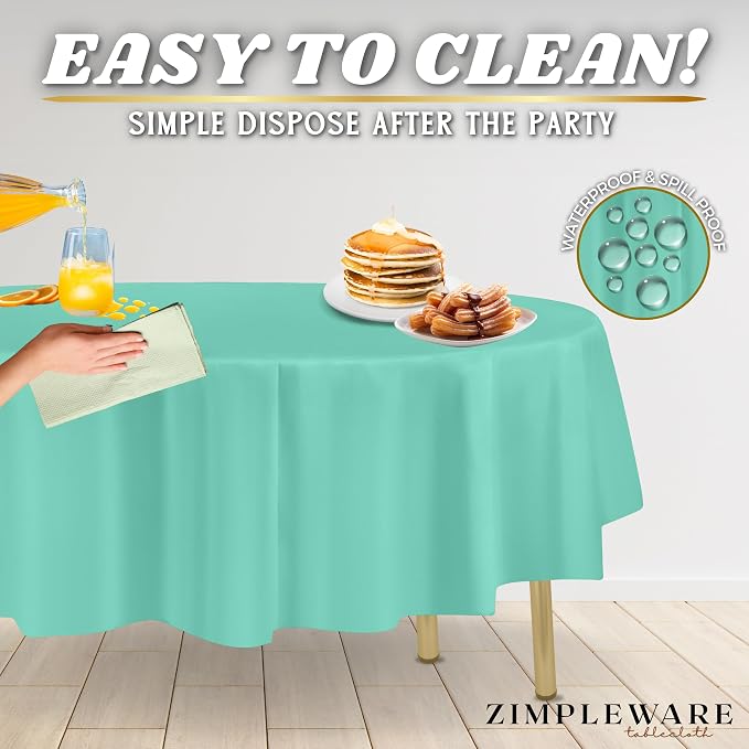 ZIMPLEWARE Aqua Standard Disposable Plastic Party Tablecloth [Case of 72] 84 x 84” Round Table Cover for Indoor & Outdoor Use - Image 5
