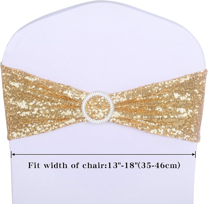 ANMINY Spandex Sequin Chair Sashes with Bows, Light Gold, Pack of 150 - Image 2
