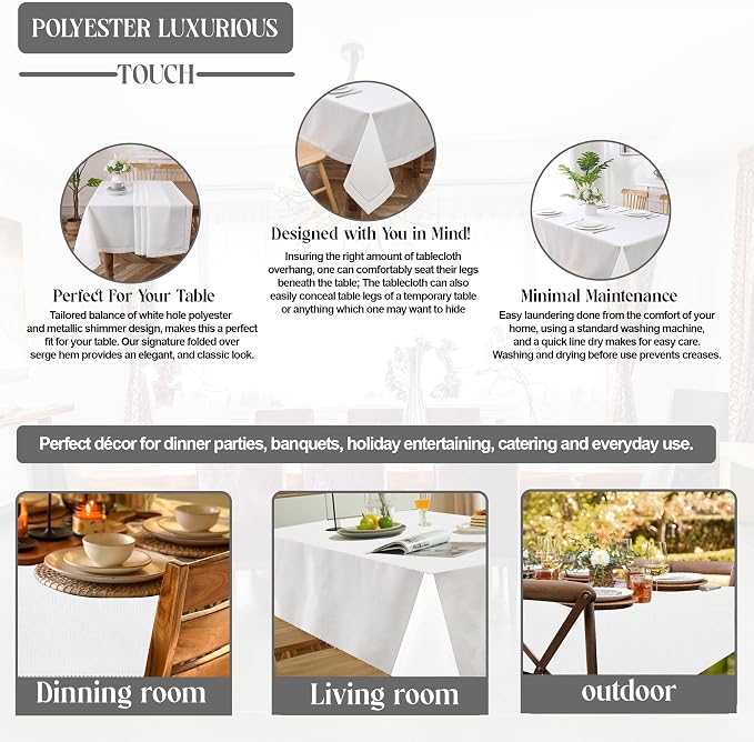 Majestic Giftware Linen Look Polyester Tablecloths for Rectangle Tables | (60/90) - TC1551 White with Hole Design Etched at Seam Table Cover | Decorative Washable Tablecloth for Kitchen & Dining - Image 4