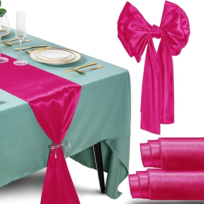 SI Pack of 30 Wedding 12 x 108 inch Satin Table Runner for Wedding, Decorations for Graduations, Engagements, Birthday Parties, Banquets, Runners fit Rectangle, Round Table - Magenta by Unknown