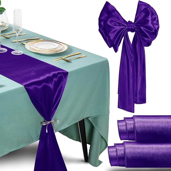 SI Pack of 20 Wedding 12 x 108 inch Satin Table Runner for Wedding, Decorations for Graduations, Engagements, Birthday Parties, Banquets, Runners fit Rectangle, Round Table - Purple by Unknown