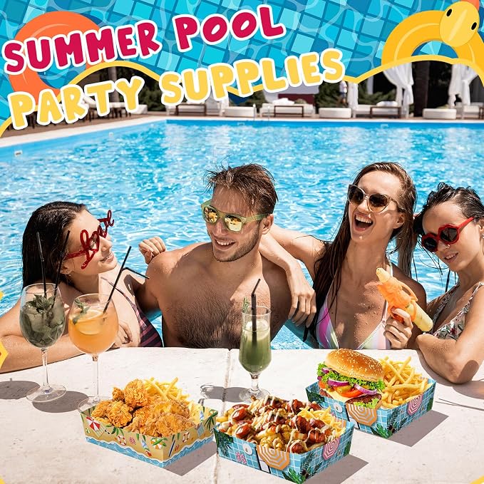 Ziliny 72 Pcs Summer Pool Beach Party Supplies 5 lb Paper Serving Food Tray | Pool Party Trays Supplies Summer Theme Decorations Paper Bowls Pool Tray Bowl for Birthday Party - Image 7