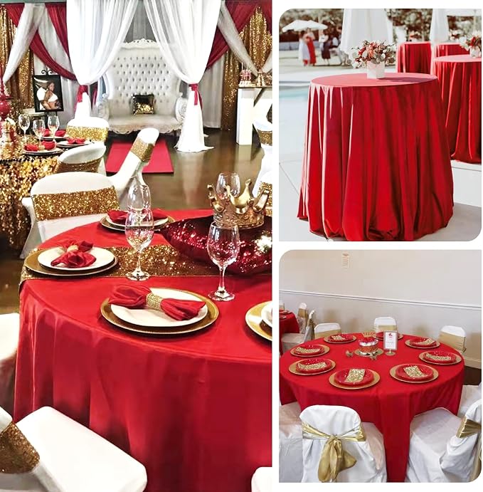 12 Packs 90 Inch Red Round Polyester Tablecloths | Table Cover for Round Tables, Stain and Wrinkle Resistant Washable Table Cloth, Perfect for Wedding Banquet Parties - Image 6