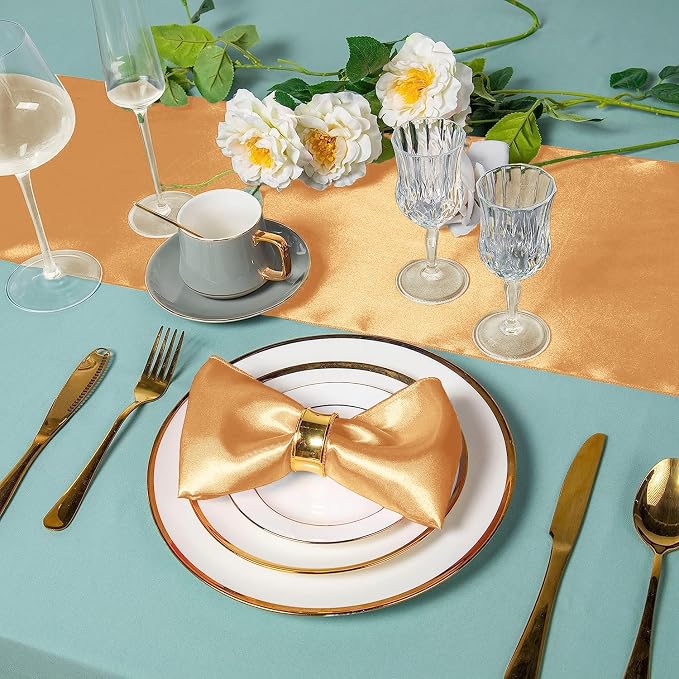 SI Pack of 30 Wedding 12 x 108 inch Satin Table Runner for Wedding, Decorations for Graduations, Engagements, Birthday Parties, Banquets, Runners fit Rectangle, Round Table - Champagne Gold - Image 5