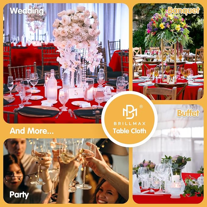 BRILLMAX 4 Pack Red Round Tablecloths 108 Inch for 48" Tables | 150 GSM Polyester Fabric, Floor Length Drop, Water, Stain & Wrinkle Resistant Cloth Cover for Wedding Reception Banquet Party - Image 9