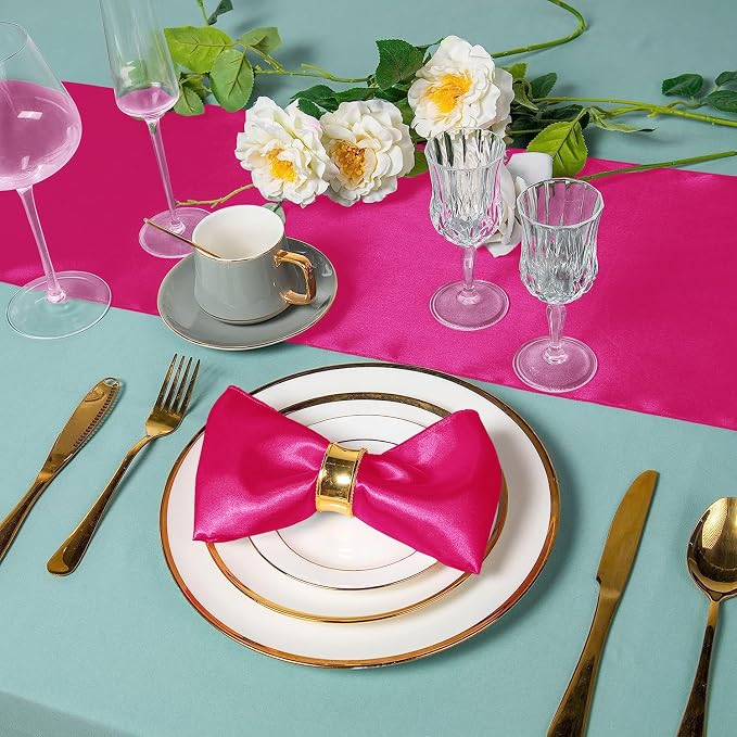 SI Pack of 30 Wedding 12 x 108 inch Satin Table Runner for Wedding, Decorations for Graduations, Engagements, Birthday Parties, Banquets, Runners fit Rectangle, Round Table - Magenta - Image 5