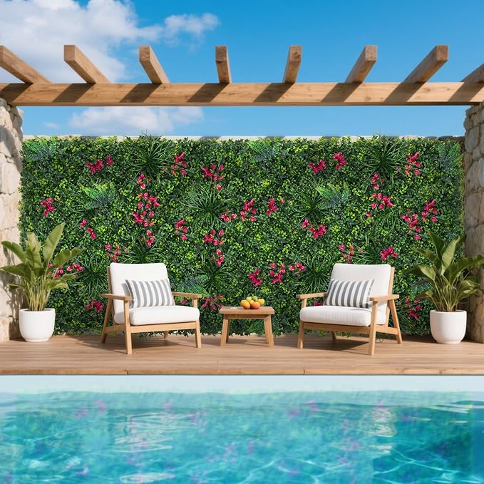 Yangrass Artificial Grass Wall Panels with Mint Leave,16pcs 20"x20"(44sqft) | UV-Anti, Privacy Screen for Garden & Balcony,Faux Boxwood Greenery Backdrop,Indoor & Outdoor Decor for Birthday Wedding Party - Image 2
