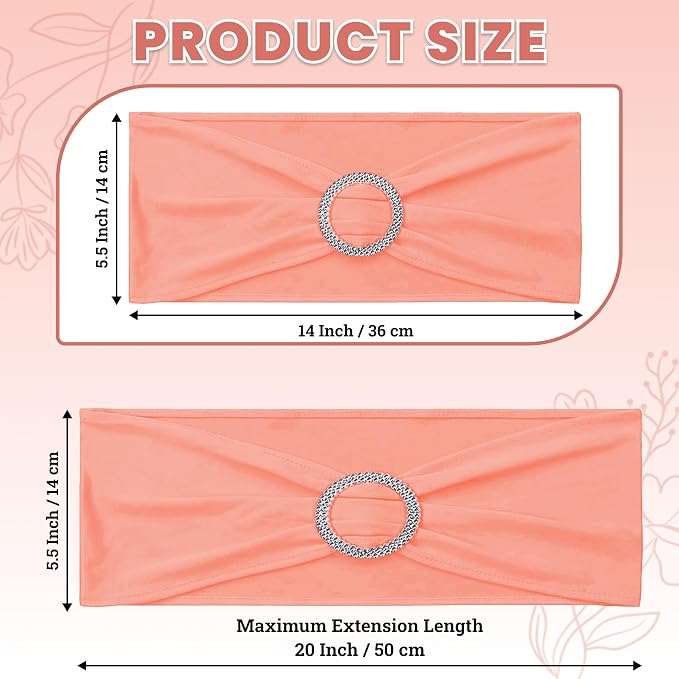VDS - Peach | Spandex Chair Sashes Bows | 300 PCS | Stretch Elastic Banquet Universal Folding Chair Band Tie with Silver Buckle Slider for Wedding Party Conference Celebration Event Decoration - Image 2