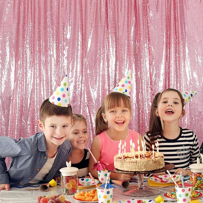 Juya Delight Pink Sequin Backdrop Curtains,Non See Through Photo Background Backdrop,Glitter Shimmer Wall Backdop for Party,8FTx8ft,Fuchsia Pink - Image 3