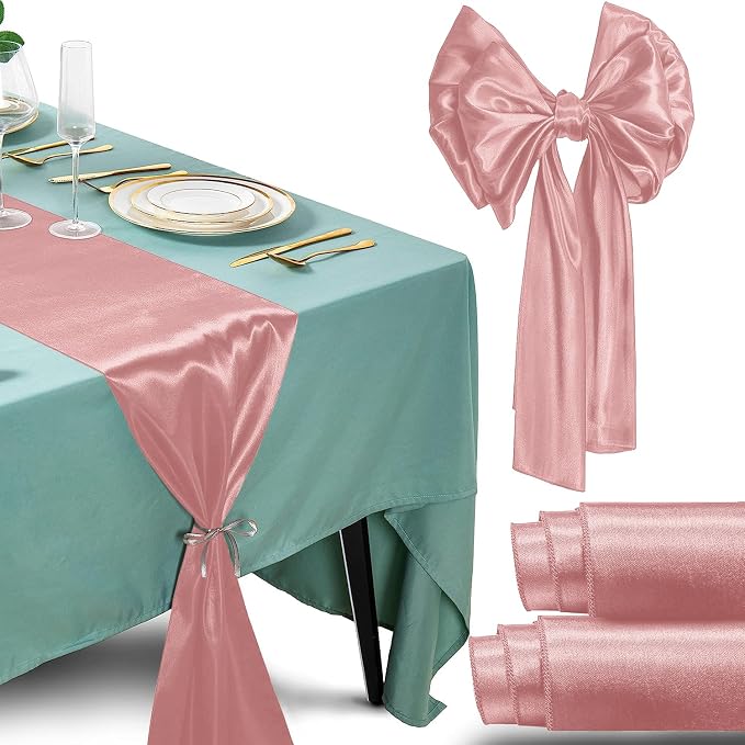 SI Pack of 30 Wedding 12 x 108 inch Satin Table Runner for Wedding, Decorations for Graduations, Engagements, Birthday Parties, Banquets, Runners fit Rectangle, Round Table - Rose Gold by Unknown