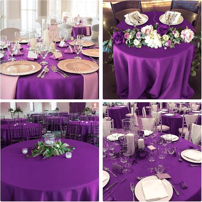 4 Pack Round Tablecloth 120 Inch Polyester Washable Fabric Table Covers for Wedding Dining Table Buffet Parties Banquet Decoration（Purple） - Image 6