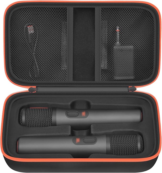Boobowl Bluetooth Microphone Wireless Case Compatible with JBL PartyBox Wireless Mic - 2X Digital Microphones, Portable Mic Box for Rechargeable Battery, Receivers, Adapter (Bag Only)-Black