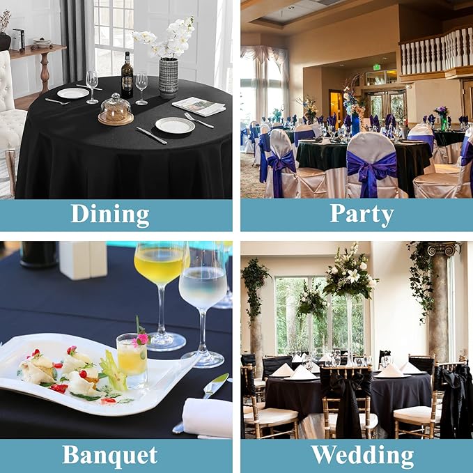 VidaFete 2 Pack 108inch Black Round Tablecloth | Polyester Table Cloth, Stain and Wrinkle Resistant Table Cover for Dining Kitchen Party Wedding Banquet Buffet Decoration - Image 6