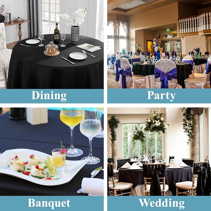 VidaFete 6 Pack 90inch Black Round Tablecloth | Polyester Table Cloth, Stain and Wrinkle Resistant Table Cover for Dining Kitchen Party Wedding Banquet Buffet Decoration - Image 6