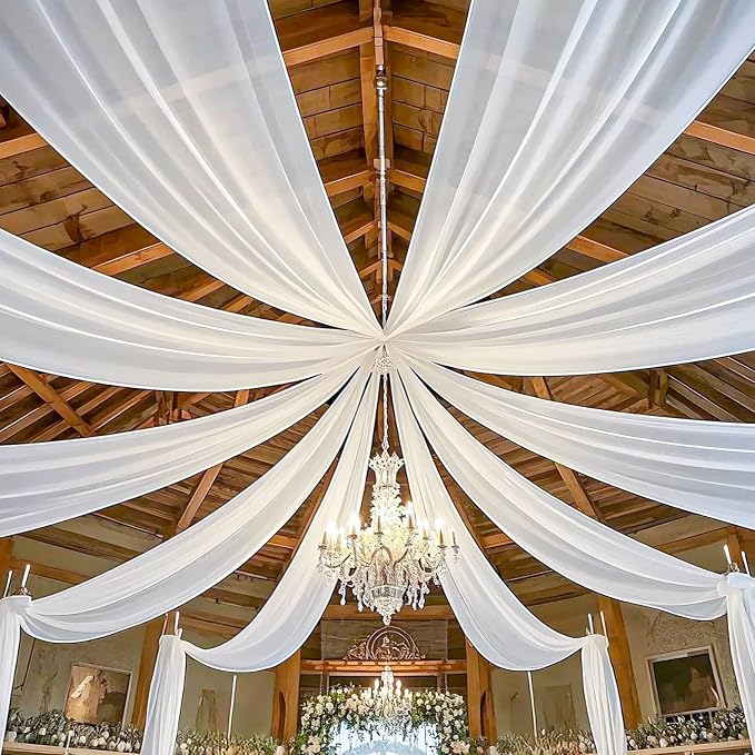 MODFUNS Ceiling Drapes for Parties White Sheer Chiffon Curtains 5x30FT 6 Panels Wedding Arch Drapes Fabric Sheers Arbor Drapery Tulle Ceiling Covering Fabric for Ceremony Stage Arbor Ornament - Image 2