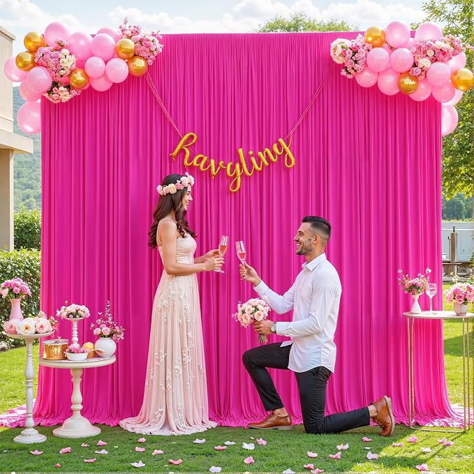 10ft x 7ft Hot Pink Backdrop Curtain for Parties Fuchsia Wrinkle Free Backdrop Drapes Panels for Baby Shower Birthday Photo Photography Polyester Fabric Background Decoration - Image 9
