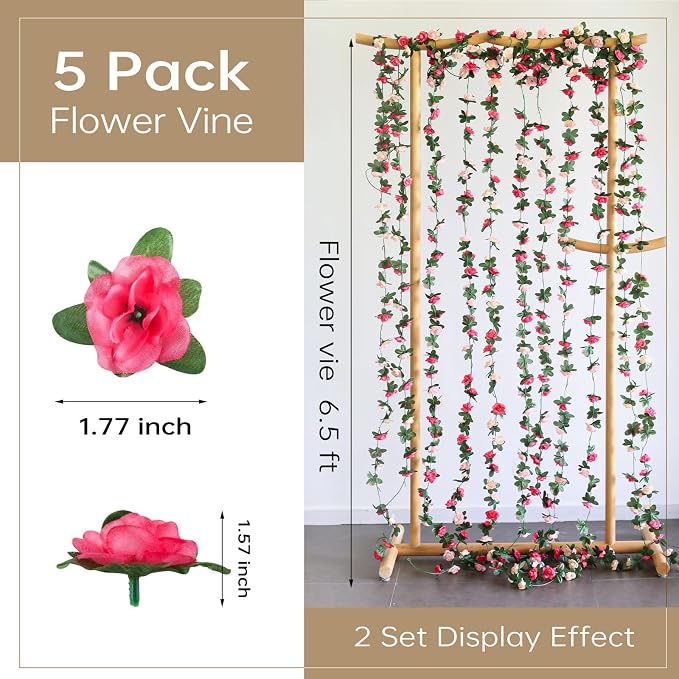 Miracliy 5Pcs 41FT Pink Flower Garland for Backdrop and Mothers Day Decor | Deep and light pink artificial rose floral vines create fuller flower wall, wedding arch, themed and tea party decor - Image 2