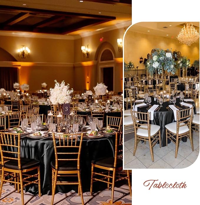 12 Pack 120 Inch Round Satin Tablecloth, Black - Image 6