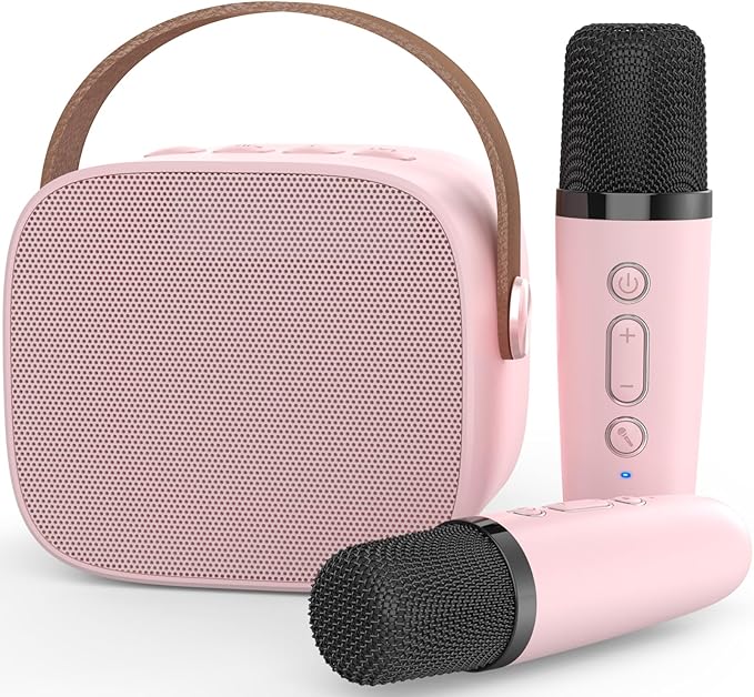 Mini Karaoke Machine,Funny Toys Christmas Birthday Gifts for Kids Age 4-12 Girls,Boys,Adults, Karaoke Microphone Toys for 4,5,6,7,8,9,10,11,12+ Year Old Girls Boys (Pink 2 Mics)