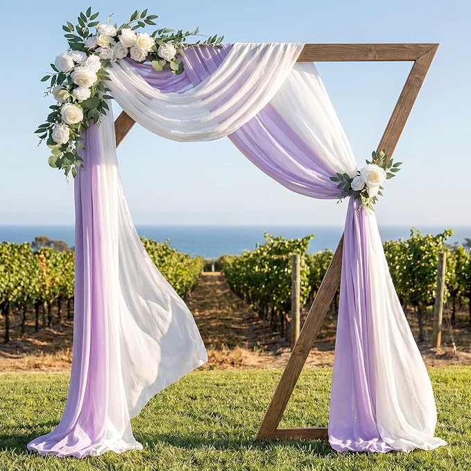 AMZLOKAE Chiffon Wedding Arch Draping Fabrics 18FT Lavender & White by AMZLOKAE
