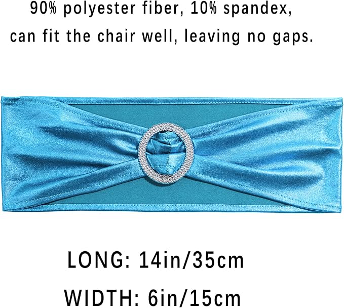 Dimatic 25 PCS Spandex Stretch Chair Sashes Bow Elastic Chair Cover Bands with Buckle Slider for Wedding, Banquet, Party, Hotel Event Decorations - Turquoise - Image 3