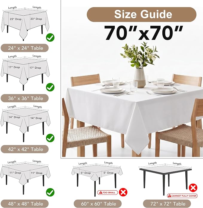 Fitable 6 Pack White Square Tablecloths 70x70 Inch for 2-4 Ft Tables - Image 9