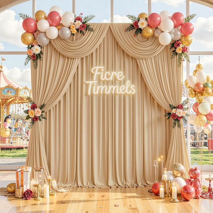 30 ft x 10 ft Wrinkle Free Champagne Backdrop Curtain for Parties, 6 Panels 10ft Polyester Champagne Photo Backdrop Drapes for Graduation Birthday Wedding Party Stage Curtains - Image 3