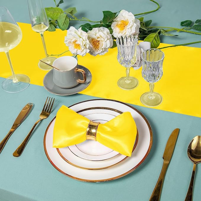 SI Pack of 5 Wedding 12 x 108 inch Satin Table Runner for Wedding, Decorations for Graduations, Engagements, Birthday Parties, Banquets, Runners fit Rectangle, Round Table - Yellow - Image 5