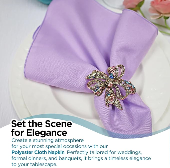 Leading Linens 20 pcs Lavender 20"x20" Polyester Cloth Napkins | Premium, soft, & durable square linen napkins, perfect for weddings, dining, restaurants, & parties. Washable. - Image 3
