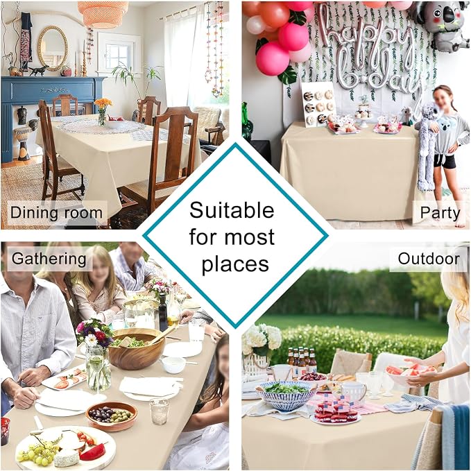 Hiasan 2 Pieces Square Tablecloth, Beige, 54 x 54 Inch | Wrinkle Resistant,Waterproof, Washable Polyester Table Cloth for Dining Room/Kitchen/Party/Camping/Outdoor Use - Image 2
