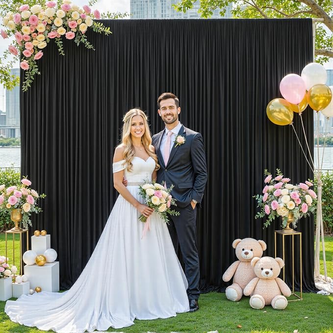10ft x 10ft Black Backdrop Curtain for Parties Black Wrinkle Free Backdrop Drapes Panels for Birthday Party Wedding Photo Photography Polyester Fabric Background Decoration - Image 2