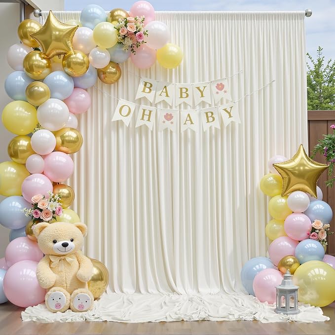 30ft x 8ft Wrinkle Free Ivory Backdrop Curtain for Parties, 6 Panels 5x8ft Silky Polyester Ivory Wedding Backdrop Drapes Photo Back Drop Cloth for Birthday Baby Shower Photography Background - Image 7