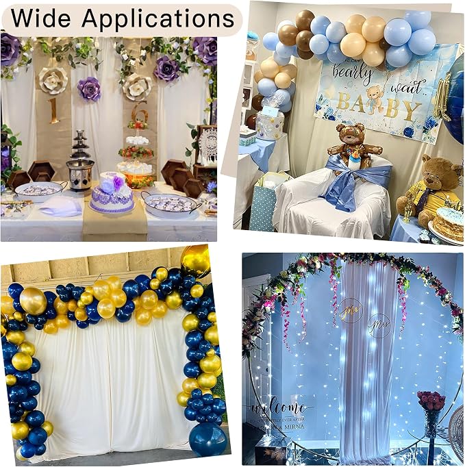 30ft x 8ft Wrinkle Free Ivory Backdrop Curtain for Parties, 6 Panels 5x8ft Silky Polyester Ivory Wedding Backdrop Drapes Photo Back Drop Cloth for Birthday Baby Shower Photography Background - Image 3