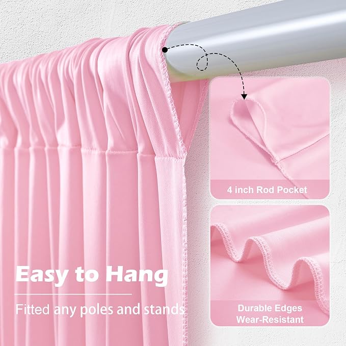 30ft x 8ft Wrinkle Free Pink Backdrop Curtain for Parties, 6 Panels 5×8ft Silky Polyester Light Pink Photo Backdrop Drapes Back Drop Cloth for Girl Party Birthday Wedding Gender Reveal Photography - Image 6