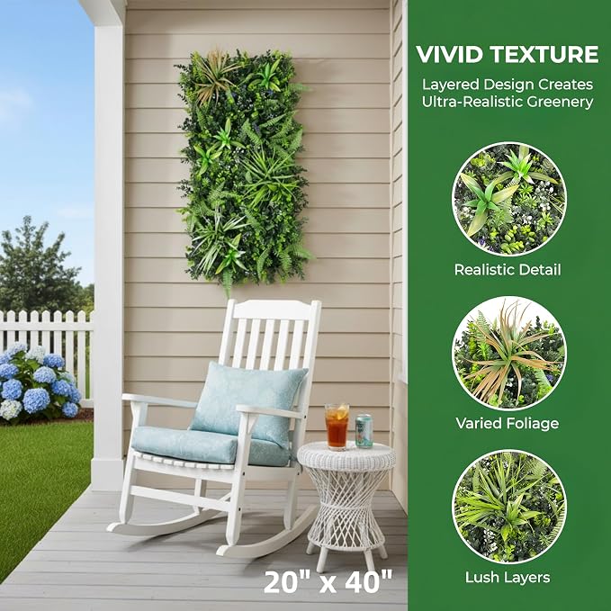 Artificial Greenery Grass Wall Panels Backdrop, 40" x 20" Green Wall Decor | UV Resistant, Realistic Fake Plant Wall, Green 3D Leaves Wall for Balcony Garden, Indoor Outdoor Privacy Screen Fence - Image 2