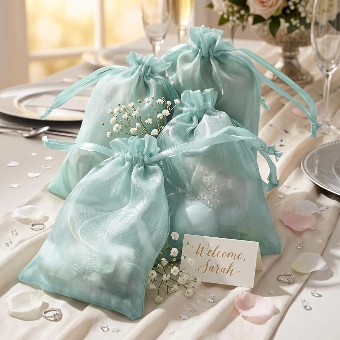 Sweetude 50 Pcs 4 x 6 Inches Drawstring Organza Bags Mesh Gift Drawstring Pouches Mesh Jewelry Bags for Party Wedding Favor Candy (Green) - Image 2