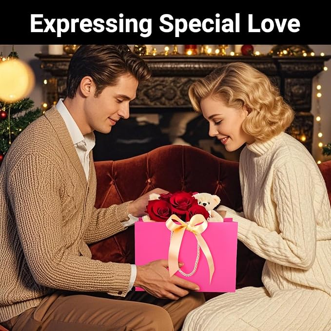 EUSOAR Gift Bags with Hanles, 25pcs 10.6"x3.1"x8.3" Hot Pink Shopping Paper Bags, Party Favor Kraft Paper Bags Thank You Gift Treat Bags Bulk for for Shopping Wedding Birthday Guests Bridal - Image 5