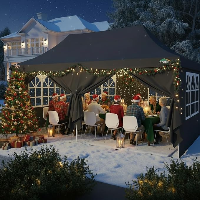 COBIZI 10x20 Pop Up Canopy with 6 Sidewalls, Conical Canopy Tents for Parties, Backyard, Commercial, Waterproof Event Tent Instant Shelter UV50+ Outdoor Gazebo with 4 Sandbags (Peak Drainage)