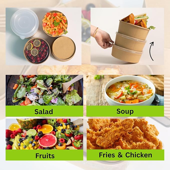 34oz Disposable Round Paper Bowls with Lid, 50 Sets Deli Container Box Spillproof Microwave & Freezer Safe, To Go Meal Prep Container for Lunch Work Meal, Sturdy for Picnic Camp Family - Image 5